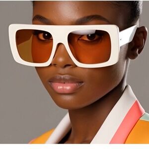 Celebrity Betty  Sunglasses Women White Frame Amber Lens Fashion Shades Lentes